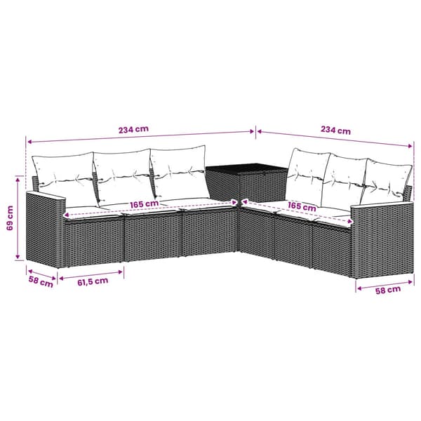 Soffset 7 pcs Svart Poly Rattan och stål