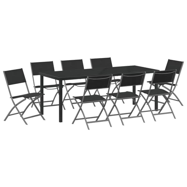 Trädgårdsmöbelset 9 pcs Svart Pulverlackerat stål