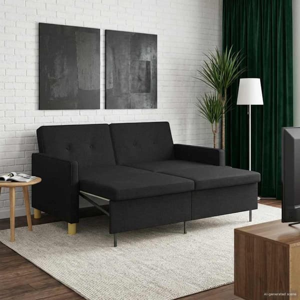 Pull Out Sofa Bed Svart Tyg