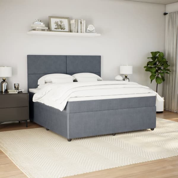 Ramsäng med madrass mörkgrå 180x200 cm sammet