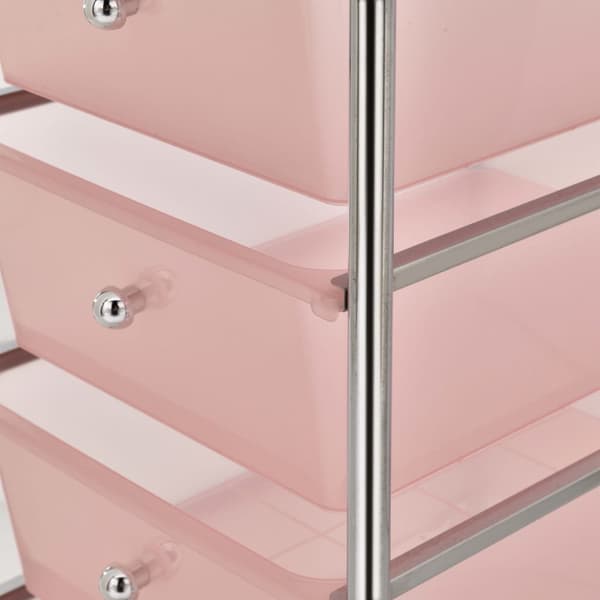 Förvaringsvagn 4 lådor rosa plast