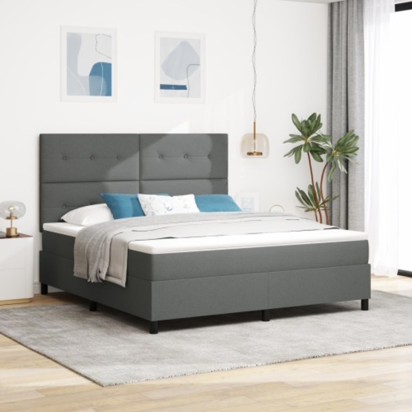 Box Spring Säng med Madrass & LED Mörkgrå 180x200 cm Tyg