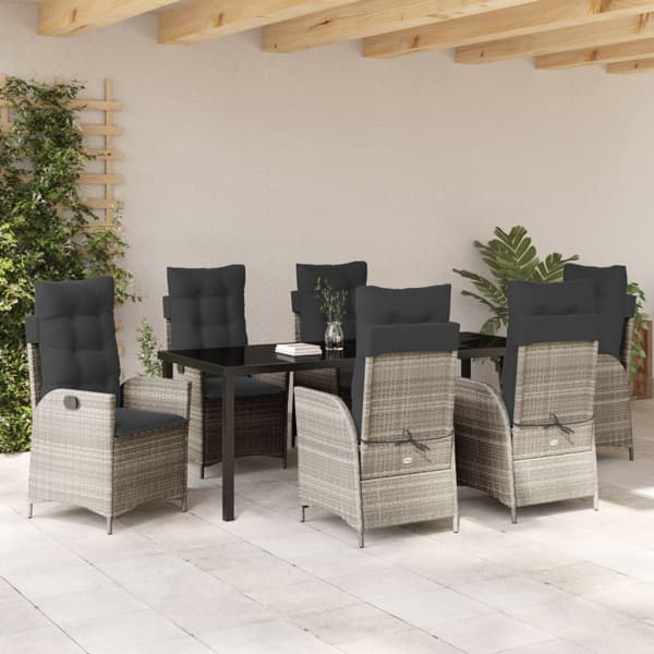 Trädgårdsmöbelset med kudde 7 pcs Ljusgrå konstrotting