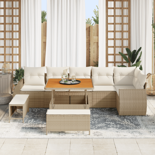Trädgårdsoffset 9 pcs Beige konstrotting