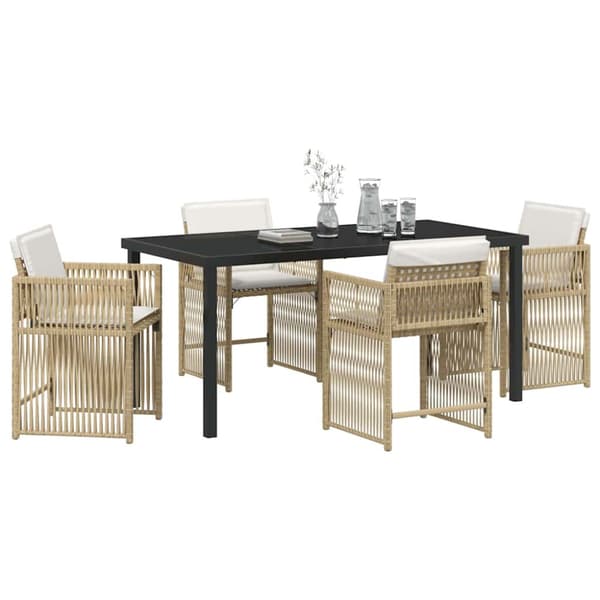 Trädgårdsmöbelset 5 pcs Beige konstrotting