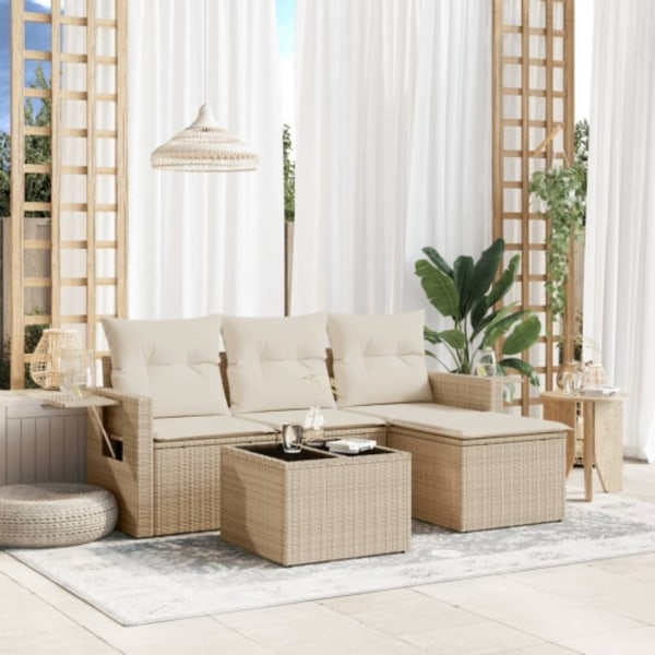 Soffgrupp för trädgård med dynor 4 delar beige konstrotting