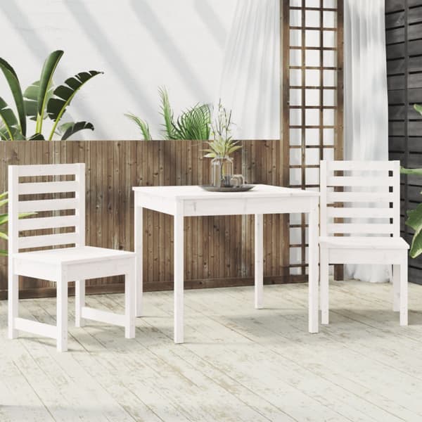 Caféset 3 delar vit massiv furu