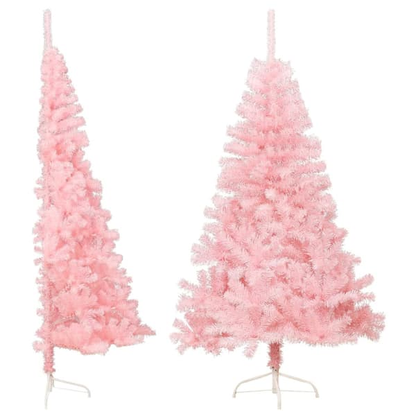 Halv plastgran med stativ rosa 180 cm PVC