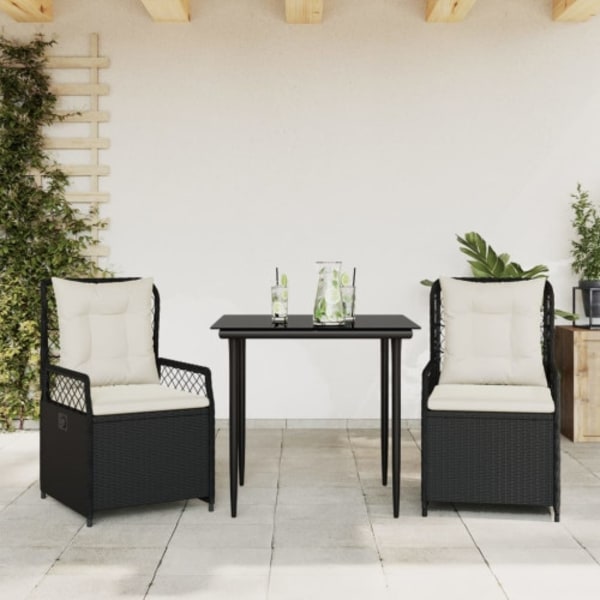 Matgrupp för trädgården med dynor 3 delar svart konstrotting