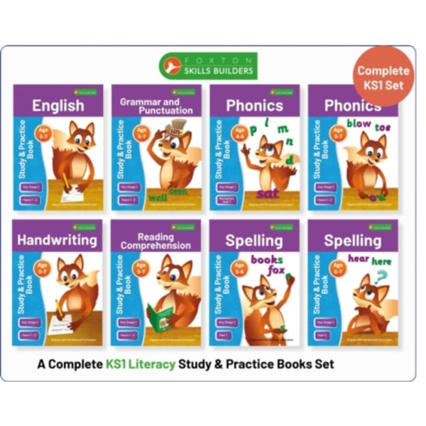 Complete Key Stage 1 Literacy Study & Practice Books - 8-book bundle! English, Phonics, Spelling, Handwriting, Reading Comprehension for AGES 4 - 7 (h