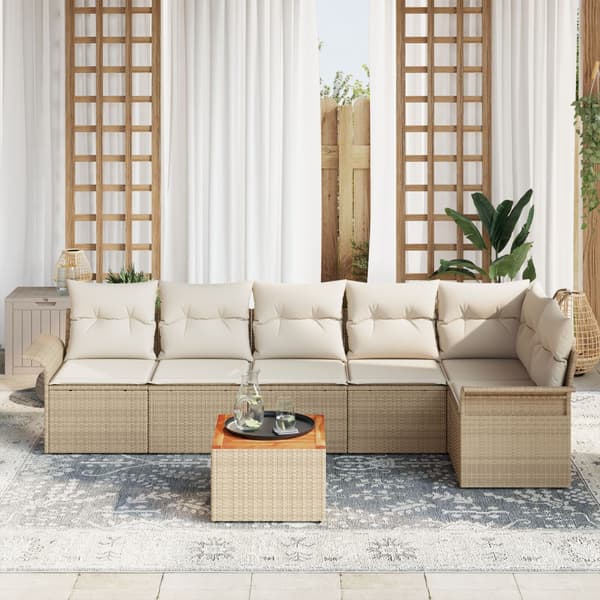 Trädgårdsoffset med kudde 7 pcs Beige konstrotting