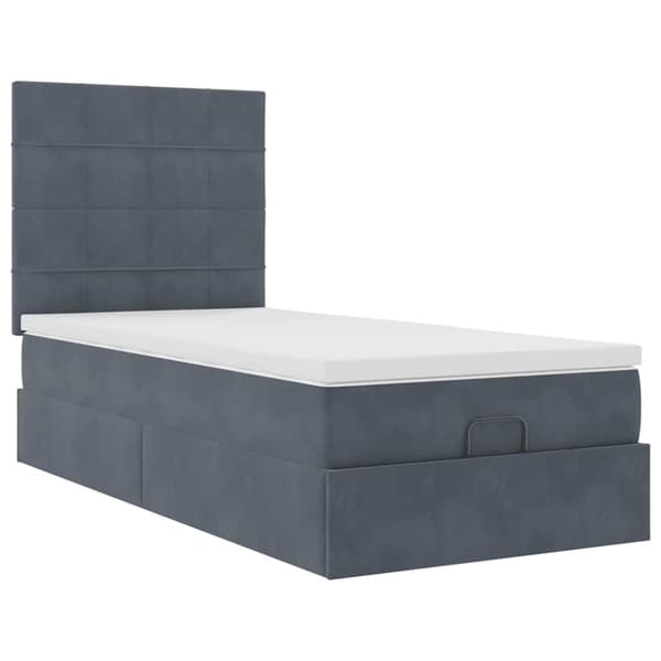 Ottoman sängram med madrasser mörkgrå 90x190 cm sammet