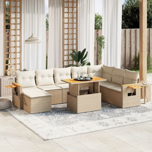 Soffgrupp för trädgården med dynor 9 delar beige konstrotting