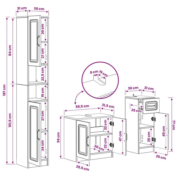 3-delars badrumsskåpsset UTRECHT Konstruerat trä
