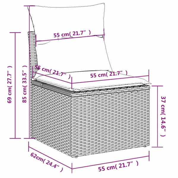 10 delar trädgårdssoffgrupp med dynor grå polyrotting