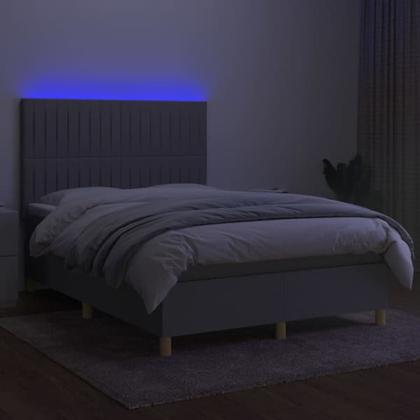 Ramsäng med madrass & LED ljusgrå 140x190 cm tyg