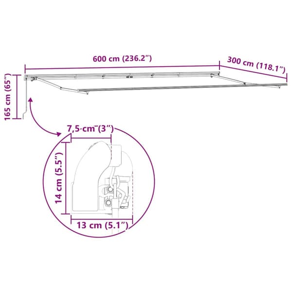 Markisram Vit 600 × 300 cm Aluminium