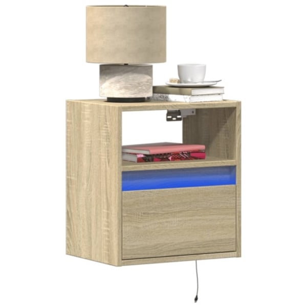 Väggmonterade sängbord med LED-lampor 2 st sonoma-ek