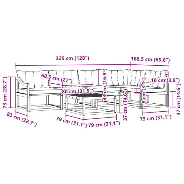 Utomhussoffset 6 pcs Vit och grädde 79 x 79 x 37 cm