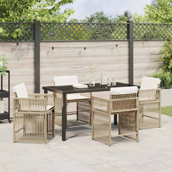 Trädgårdsmöbelset 5 pcs Beige konstrotting