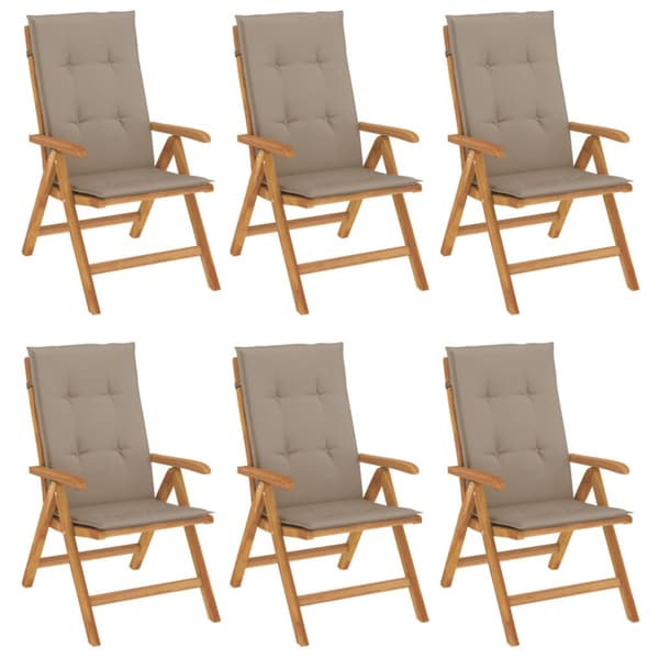 Fällbara fåtöljer med dynor, 6 st, massivt trä, teak