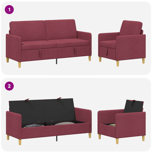 Soffgrupp med förvaring 2 pcs Vinröd Polyester