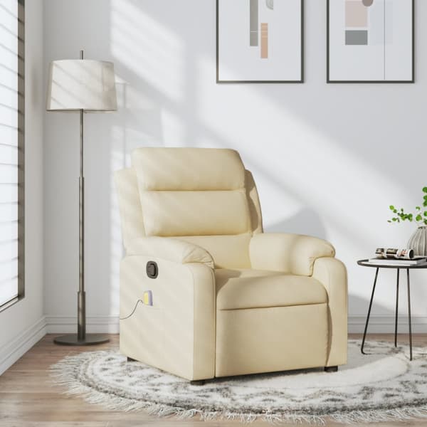 Massagefåtölj krämfärgad tyg