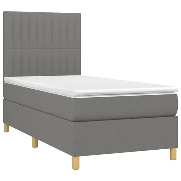 Ramsäng med madrass & LED mörkgrå 90x200 cm tyg