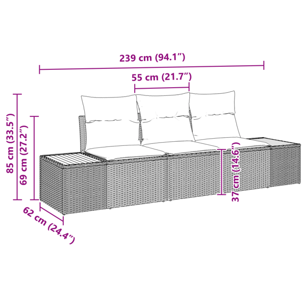 Trädgårdsoffset 3 st 3-Antal sittplatser beige och gräddvit