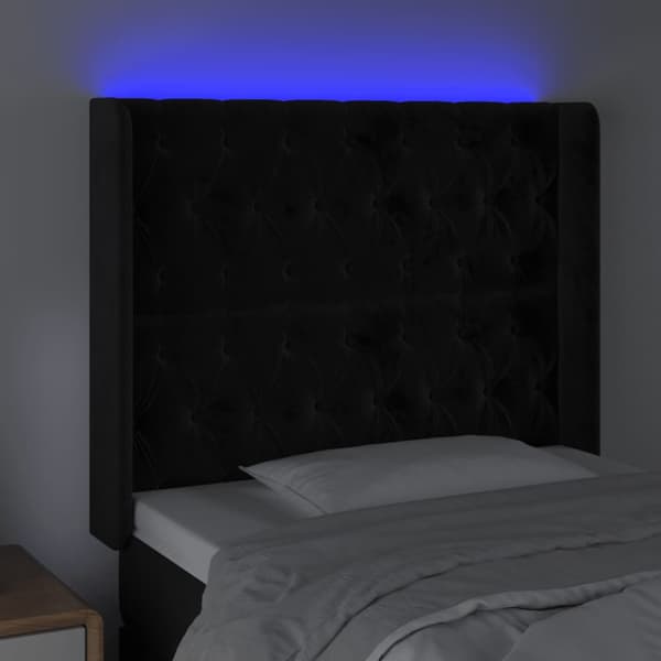 Sänggavel LED svart 103x16x118/128 cm sammet