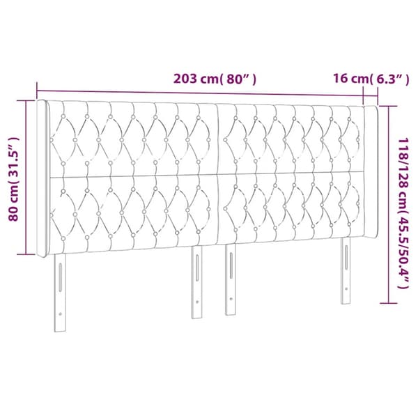 Sänggavel LED mörkgrön 203x16x118/128 cm sammet