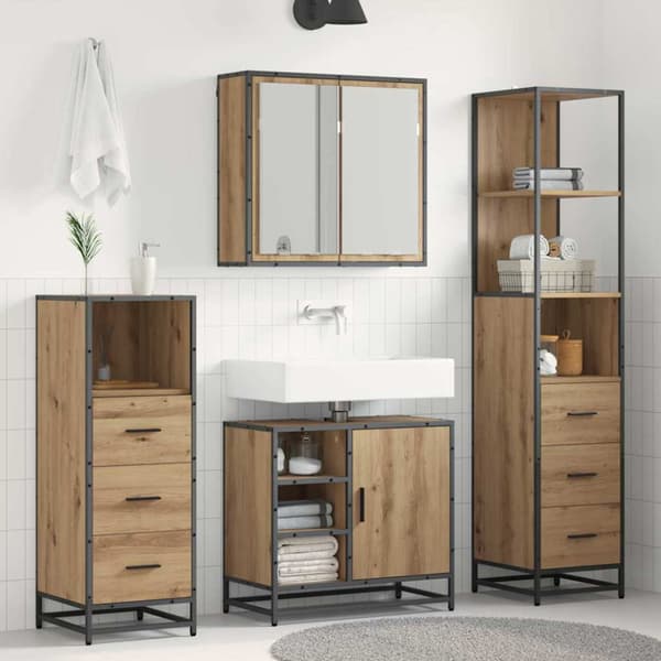 Badrumsmöbelset med låda 3 pcs Artisan Ek Konstruerat trä