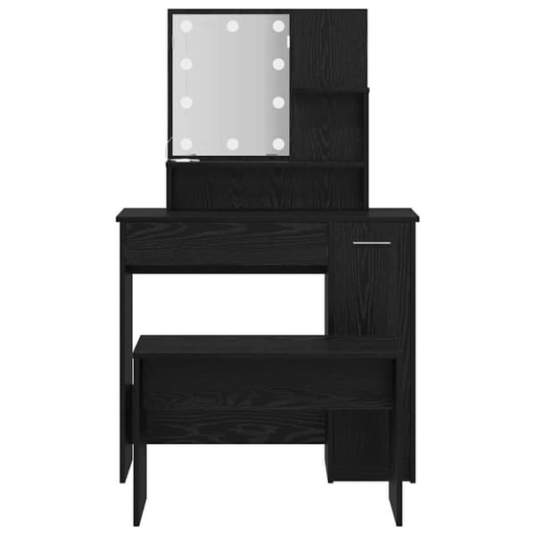 LED Sminkbord Set med låda 2 pcs Svart Ek Konstruerat trä