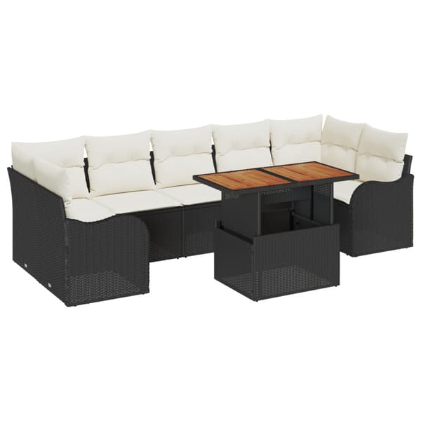 Trädgårdsoffset med lagring 8 pcs Svart Poly rattan