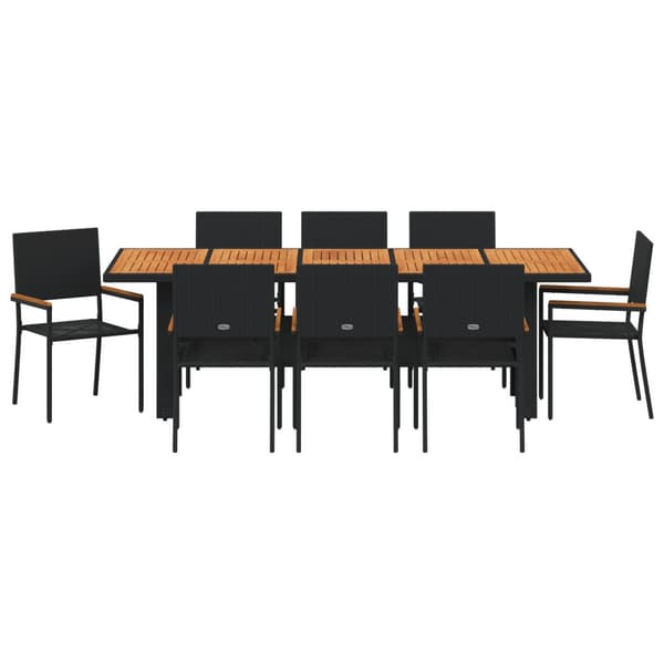 Trädgårdsmöbelset 9 pcs Svart konstrotting