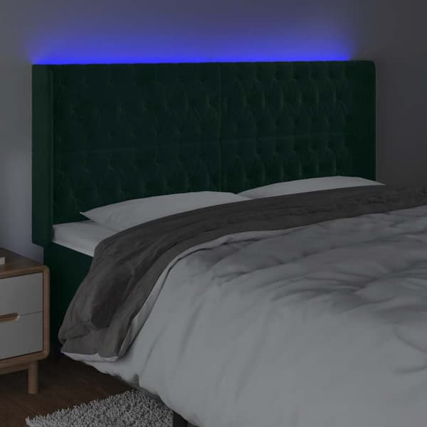 Sänggavel LED mörkgrön 183x16x118/128 cm sammet