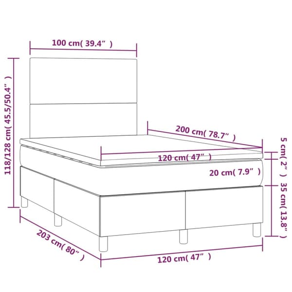 Ramsäng med madrass & LED ljusgrå 120x200 cm sammet