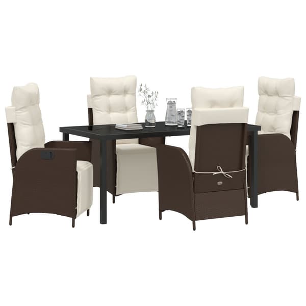 Trädgårdsmöbelset med kudde 5 pcs Brun konstrotting