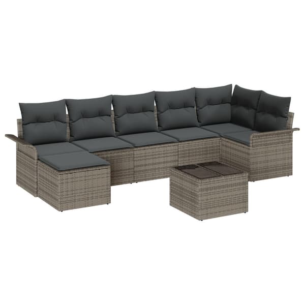 Trädgårdsoffset med kudde 8 pcs Grå Poly rattan