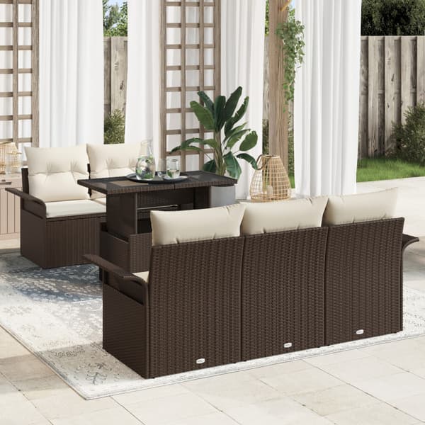 Trädgårdsoffset 6 st Brun [Syntetisk]: Poly Rattan