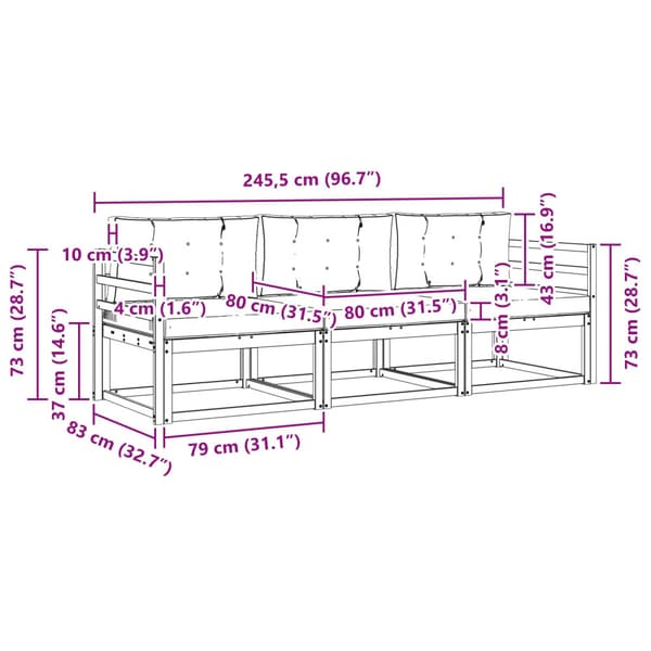 Utomhussoffset med kudde 3 pcs Vit och antracit Polyester