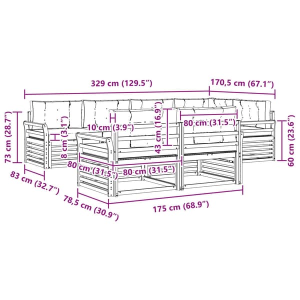 Utomhussoffset 7 pcs Vit och grädde 329 x 170,5 x 73 cm