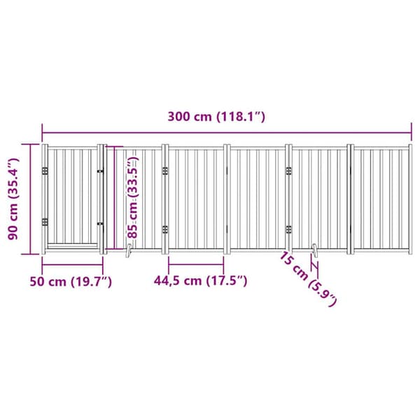 Hundgrind med dörr vikbar 6 paneler 300 cm massivt trä gran