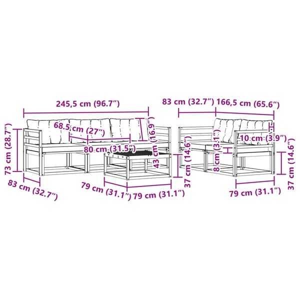 Utomhussoffset 6 pcs Vit och ljusgrå 79 x 79 x 37 cm