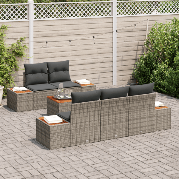 Trädgårdsoffset med lagring 6 pcs Grå Poly rattan