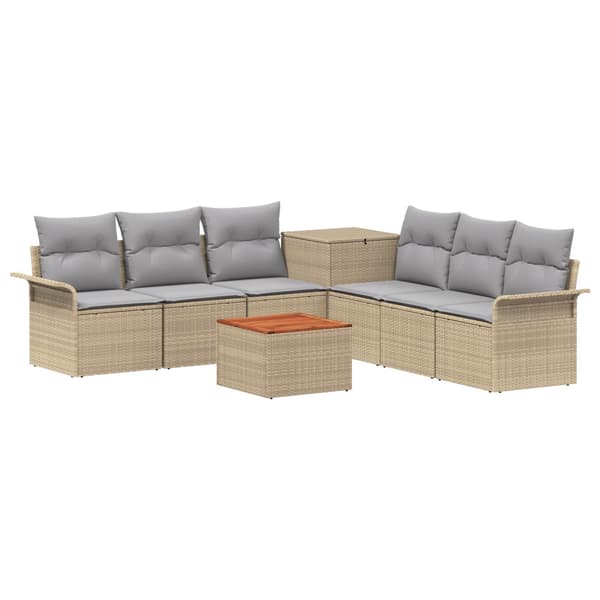 Soffset 8 st Beige och Ljusgrå Poly Rattan och stål