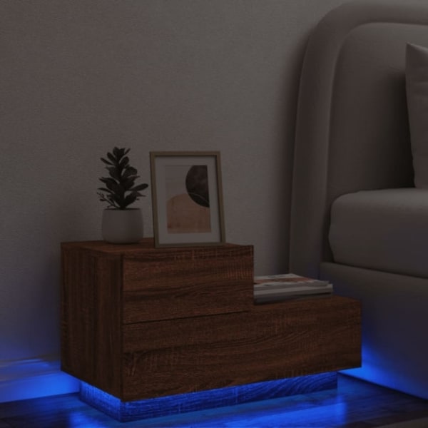 Sängbord med LED-lampor brun ek 70x36x40,5 cm