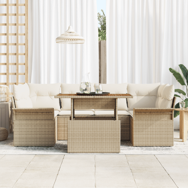Trädgårdsoffset med lagring 7 pcs Beige Poly rattan