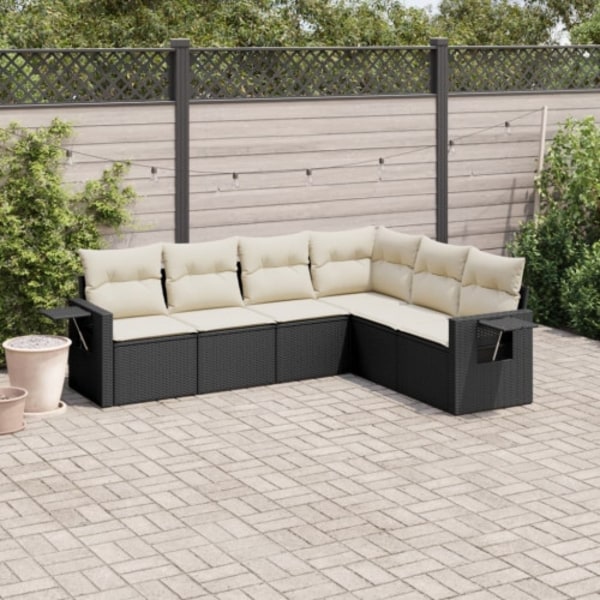 Loungegrupp med dynor 6 delar svart konstrotting