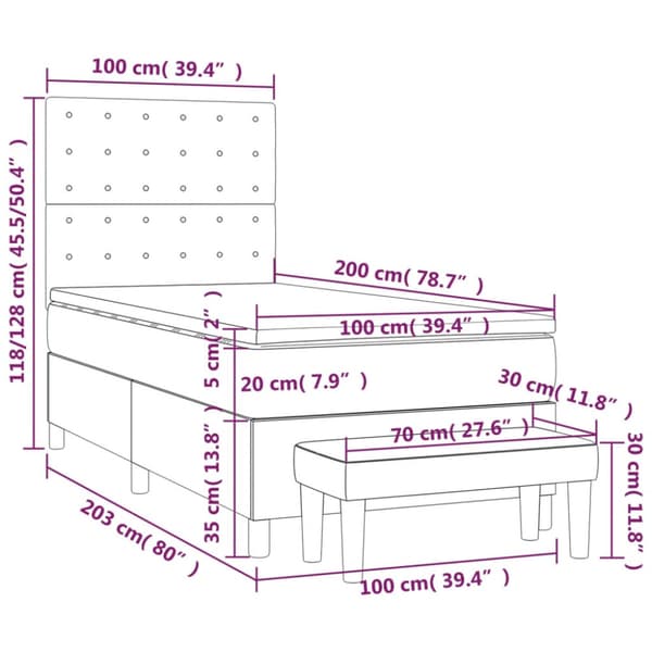 Ramsäng med madrass mörkgrå 100x200 cm tyg